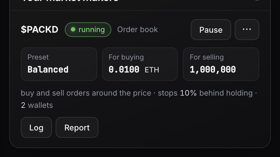 A running market maker card in Packed